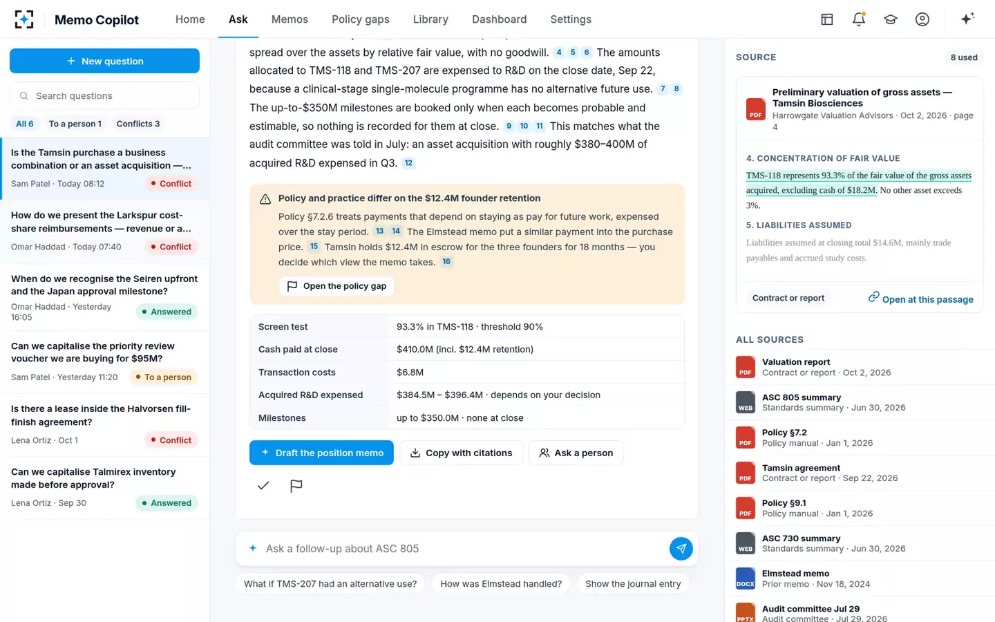 Accounting Policy and Technical Memo Copilot — Policy against practice