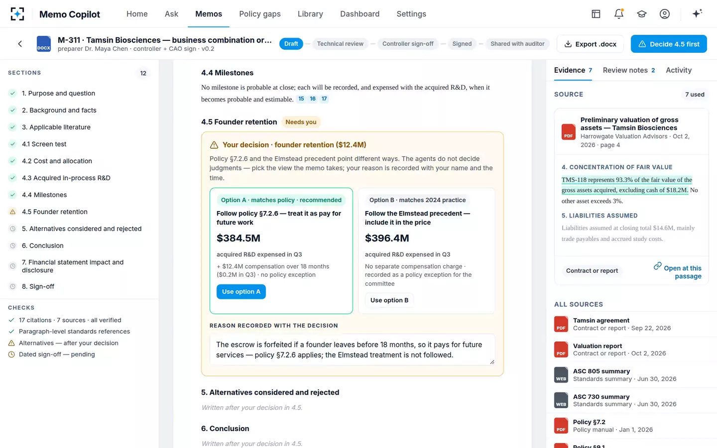 Accounting Policy and Technical Memo Copilot — Your decision