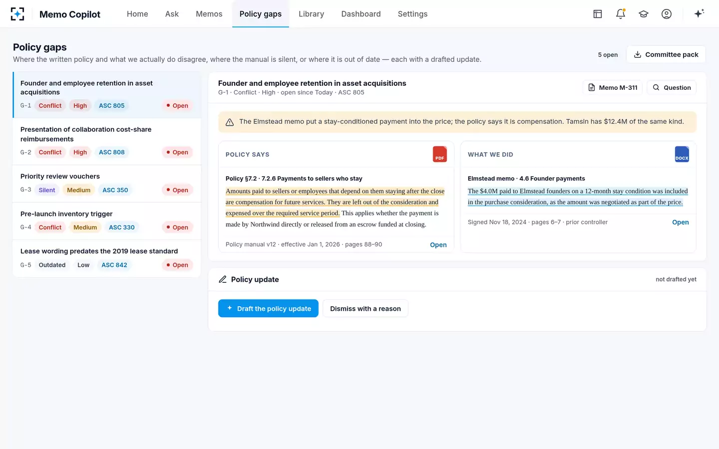 Accounting Policy and Technical Memo Copilot — Policy gaps