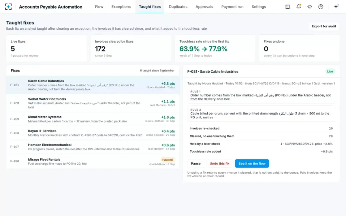 Accounts Payable Automation — Taught fixes