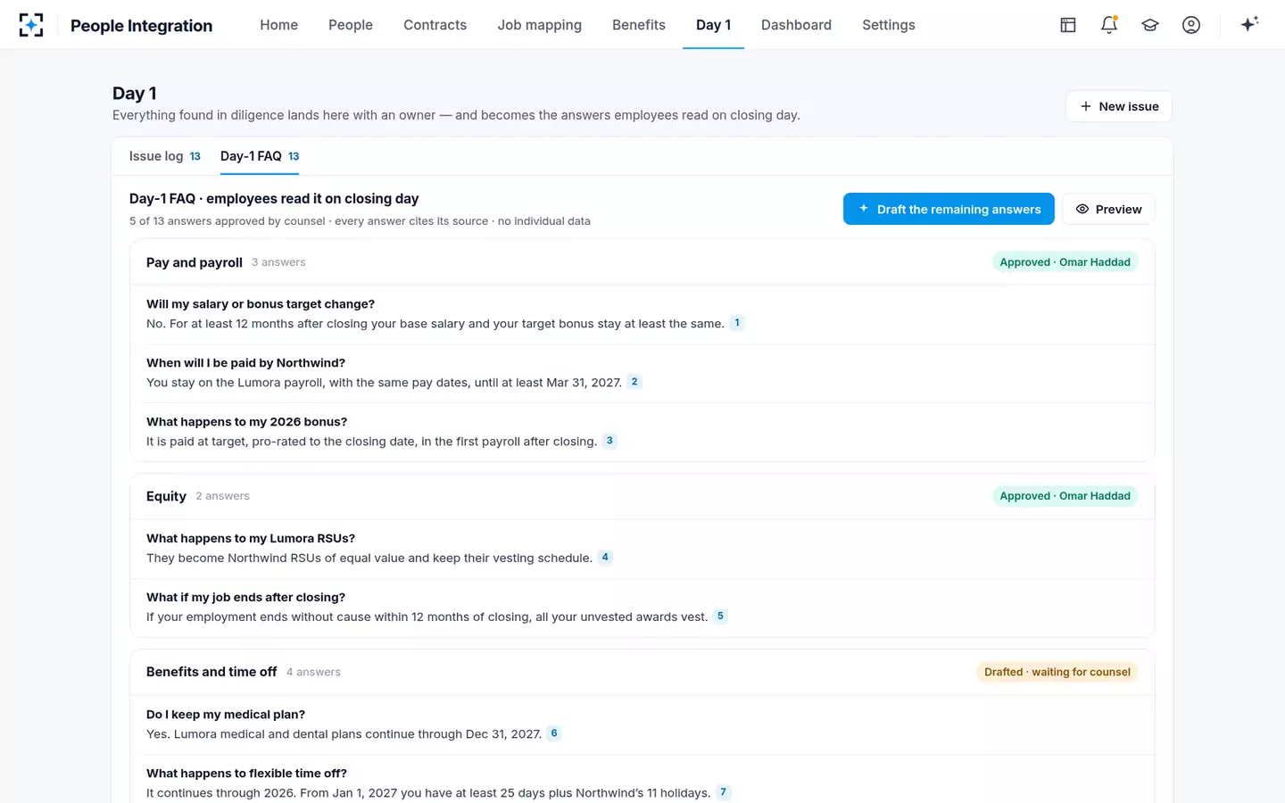 Acquisition People Integration Agent — The Day-1 FAQ