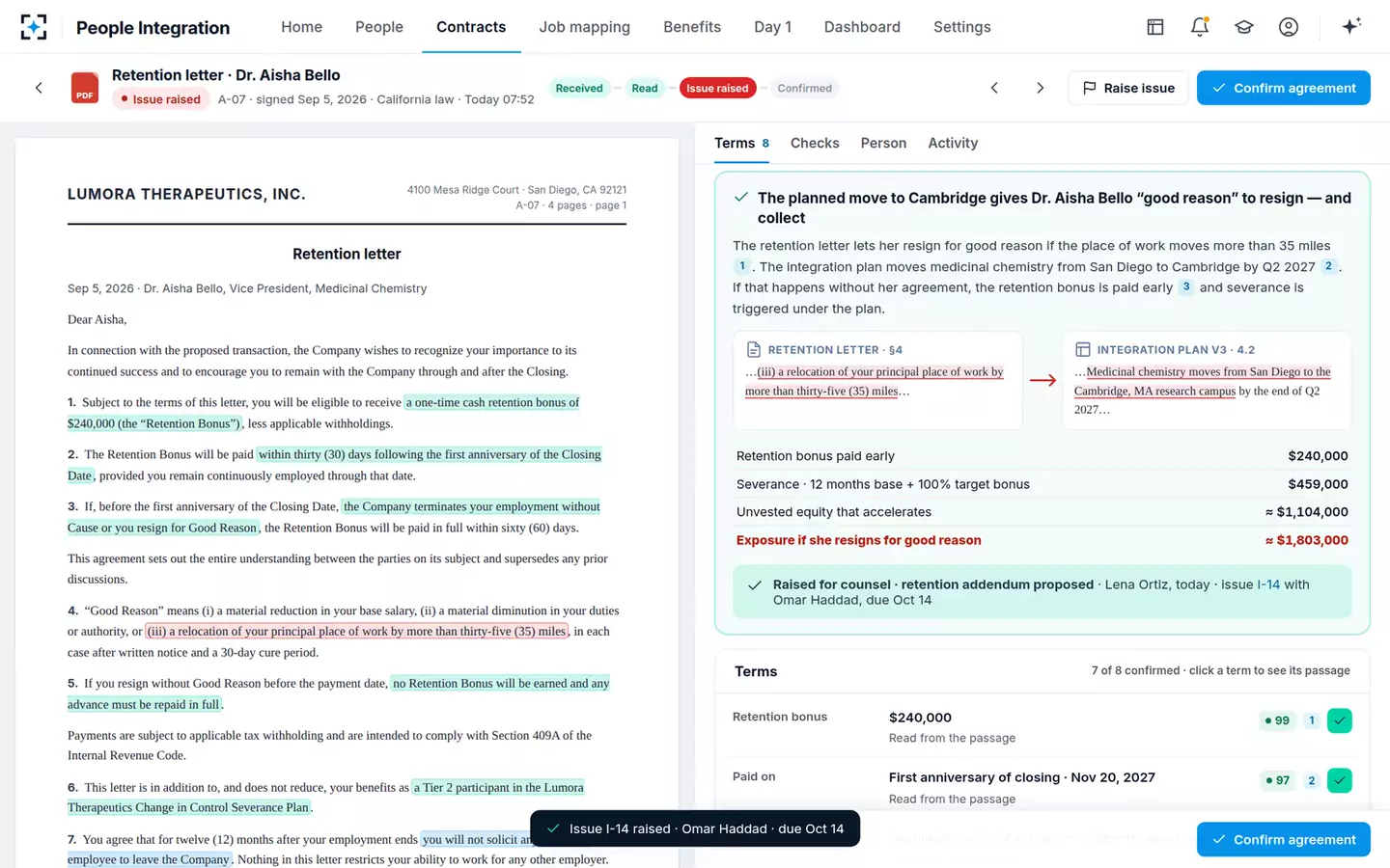 Acquisition People Integration Agent — Raised for counsel