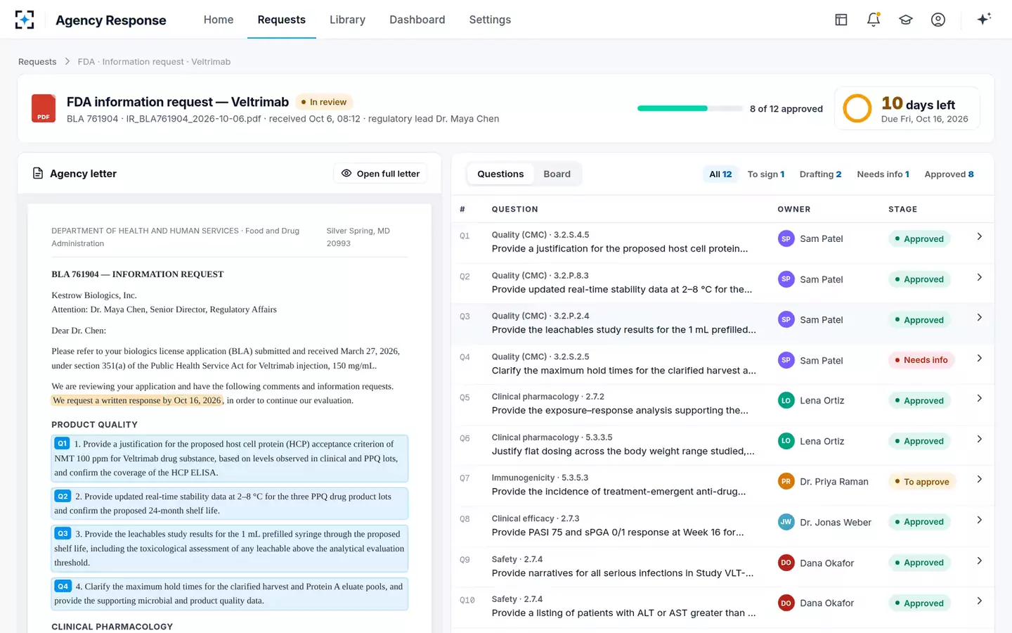 Agency Question Response — The response tracker