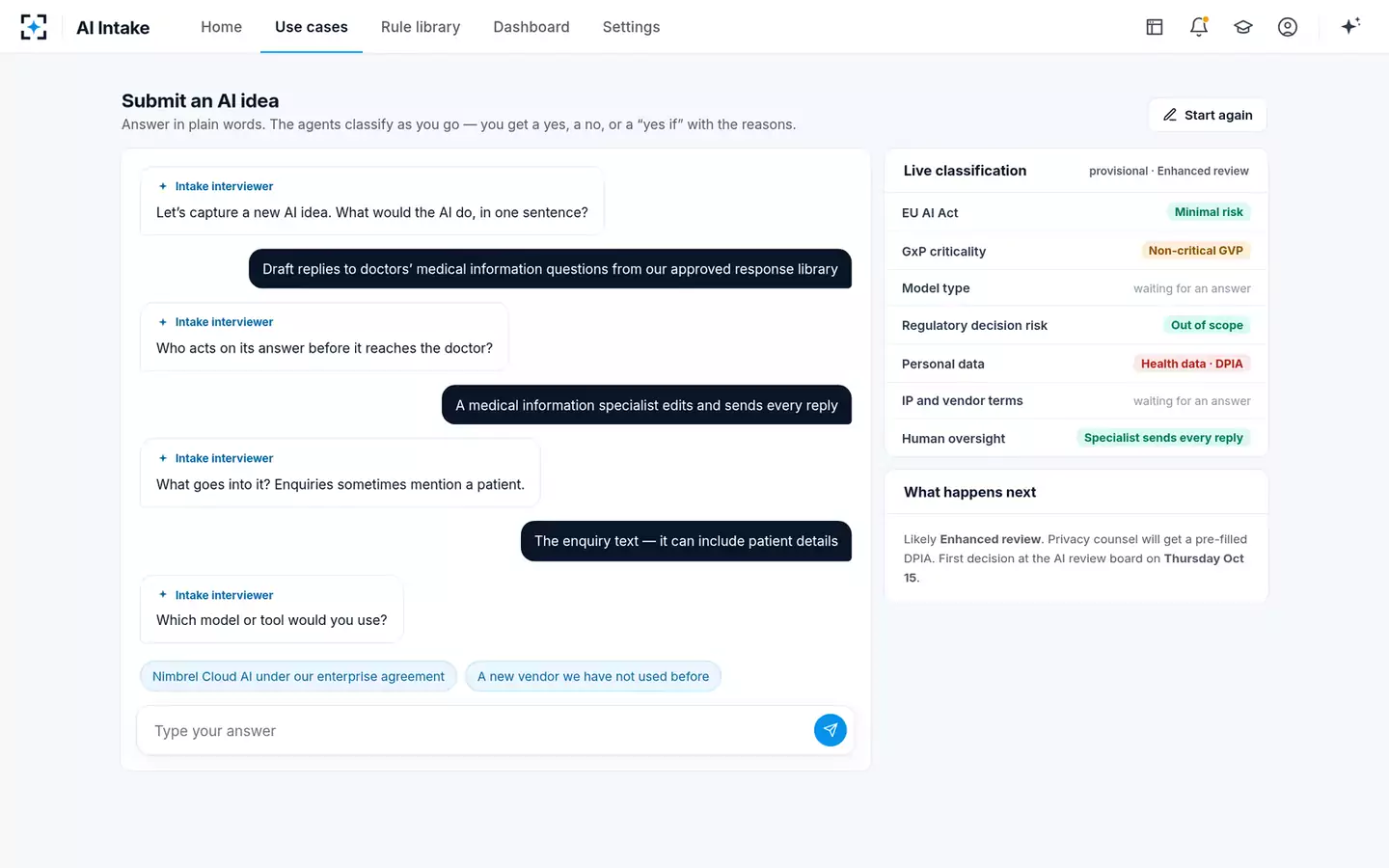 AI Use-Case Intake & Risk Classifier — The sponsor’s intake