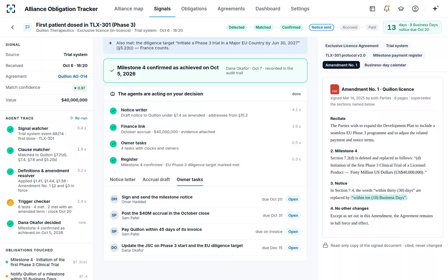 Alliance Obligation & Milestone Tracker — Owner tasks