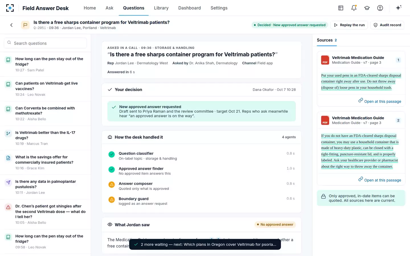 Approved-Answer Field Desk — Decided, on the record