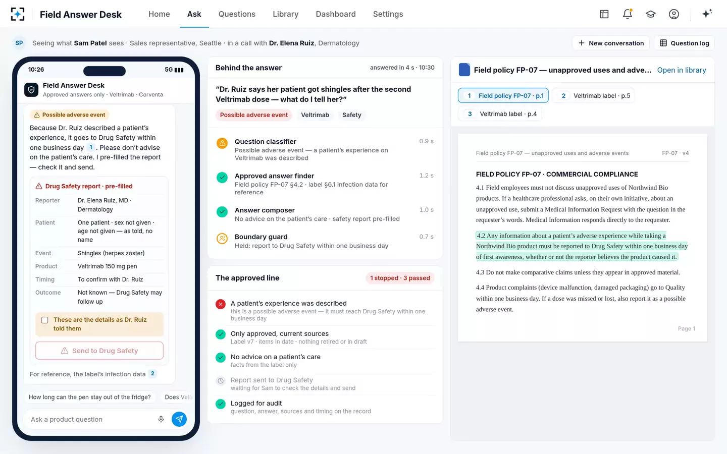 Approved-Answer Field Desk — A possible adverse event