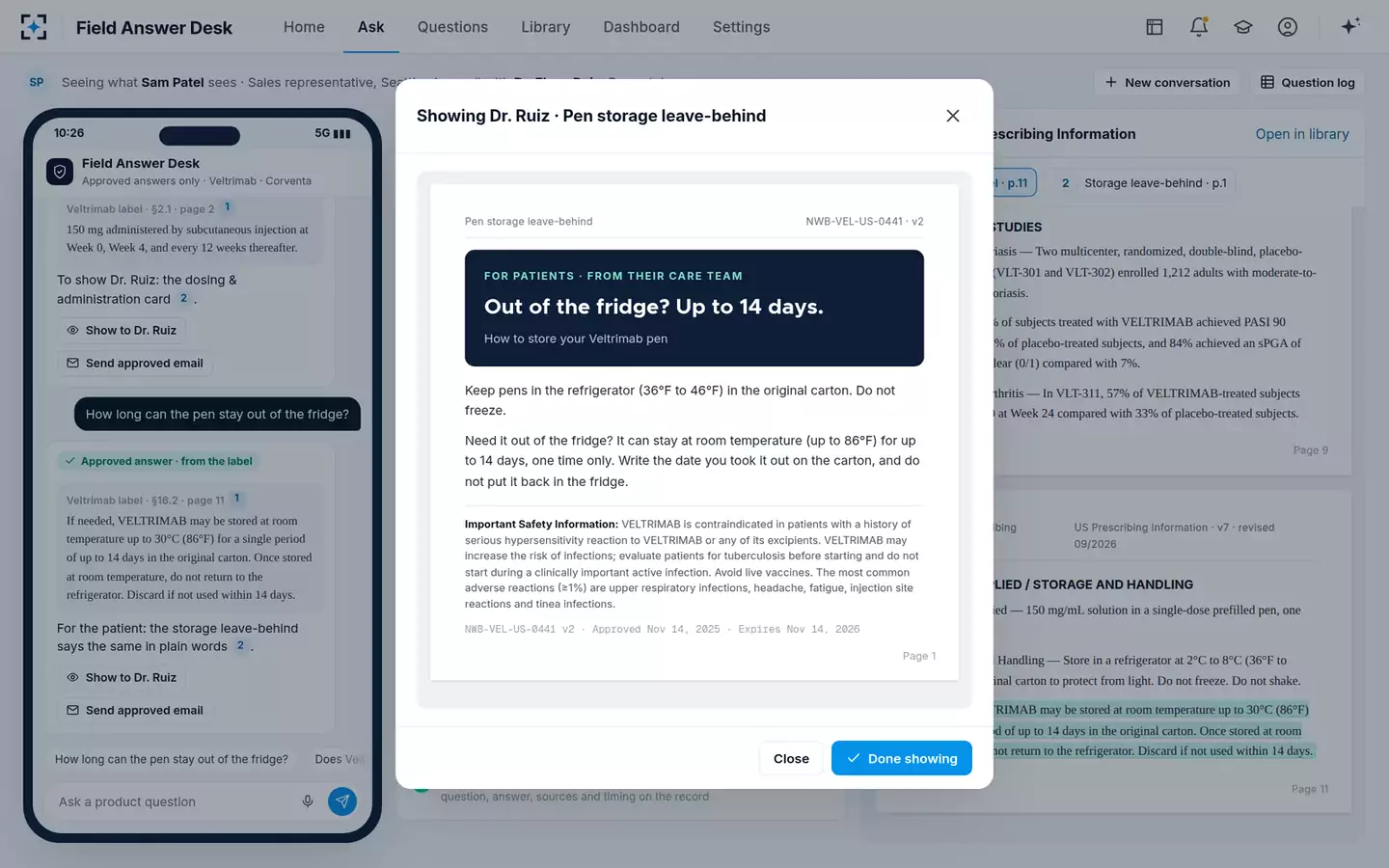 Approved-Answer Field Desk — Show the approved piece
