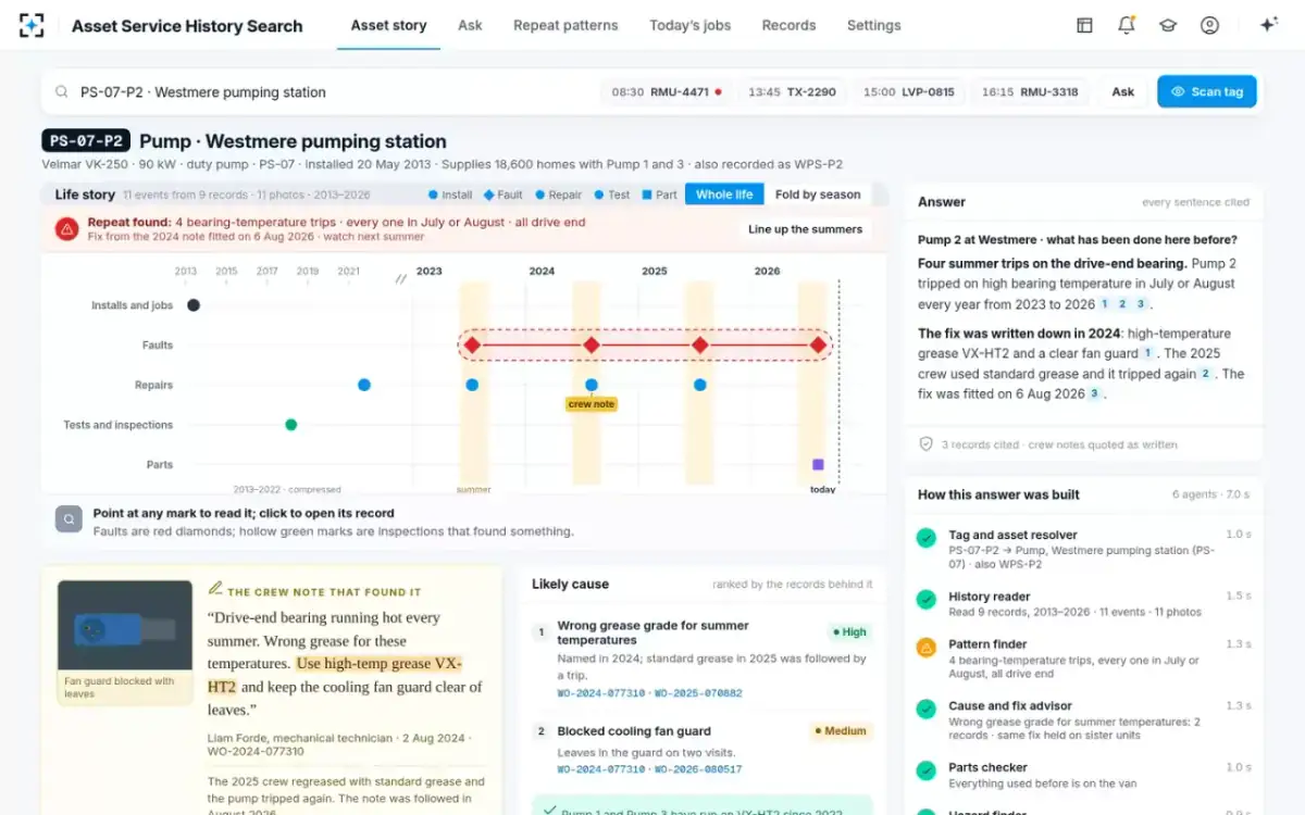 Asset Service History Search — A water asset