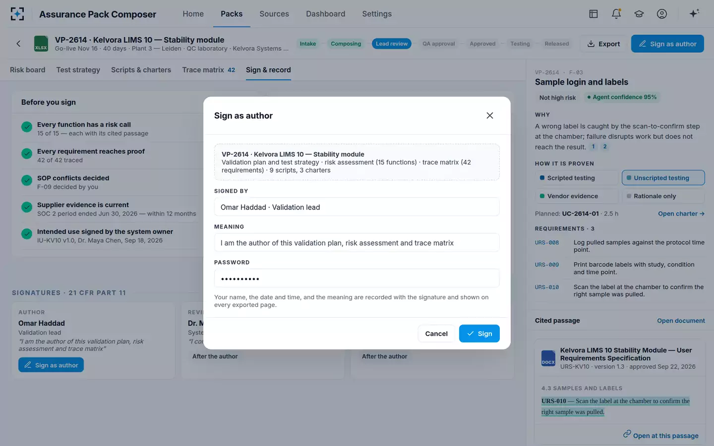 Assurance Pack Composer — Electronic signature