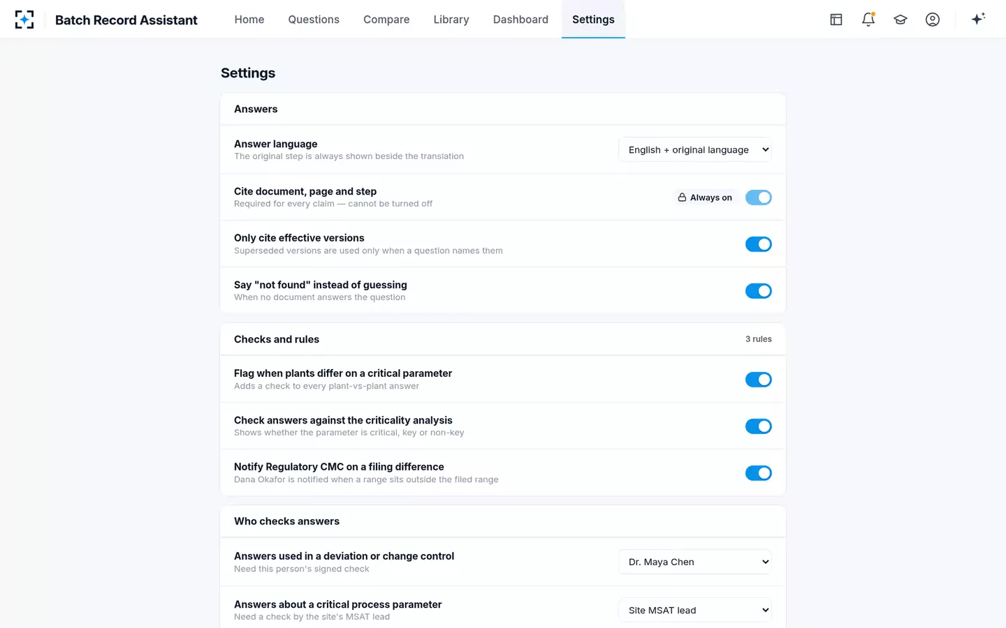 Batch Record Assistant — Your plants’ rules