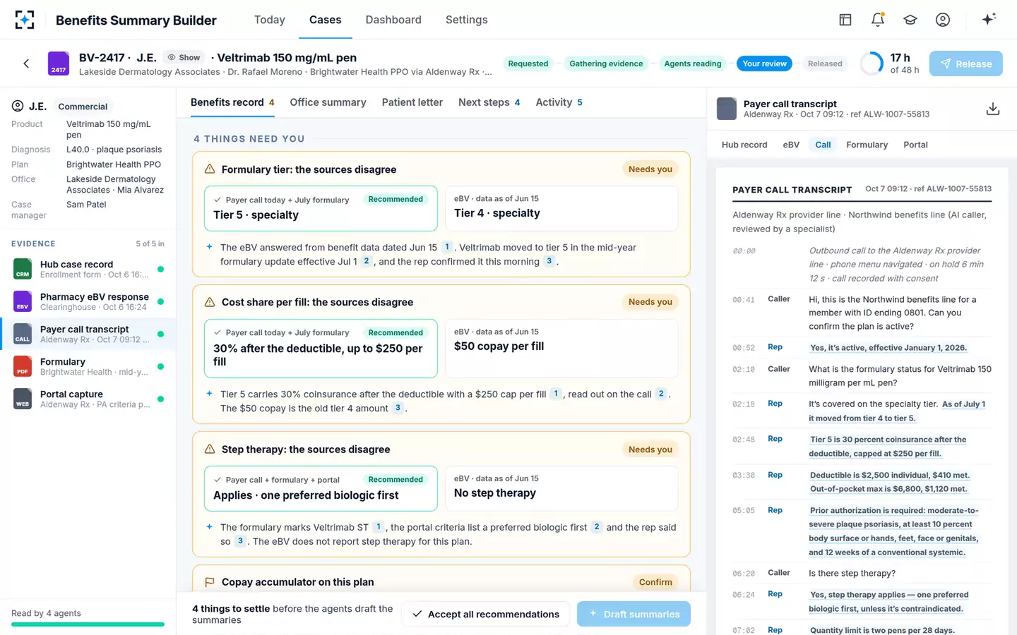 Benefits Investigation Summary Builder — What needs the specialist