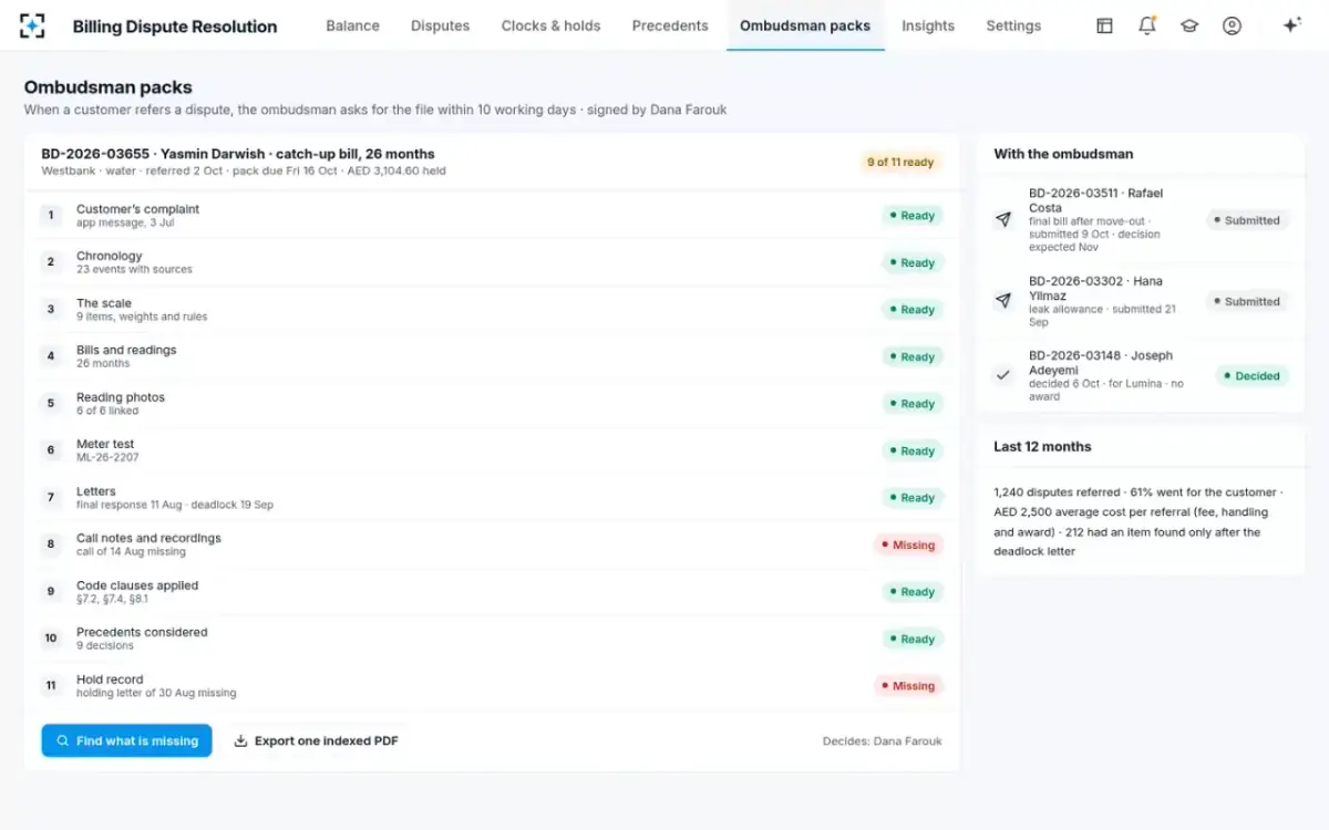 Billing Dispute Resolution — Files for the ombudsman