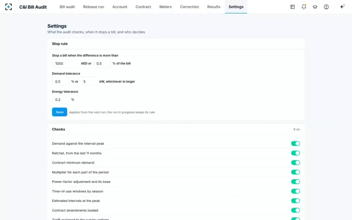 C&I Bill Audit — Your rules