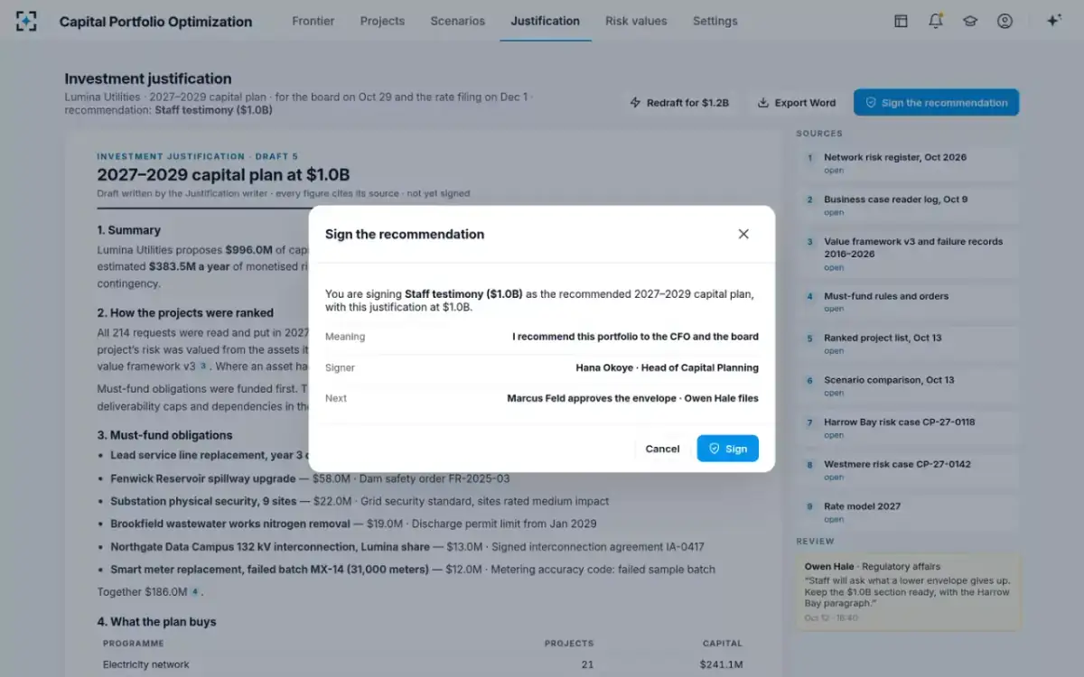 Capital Portfolio Optimization — Sign the recommendation