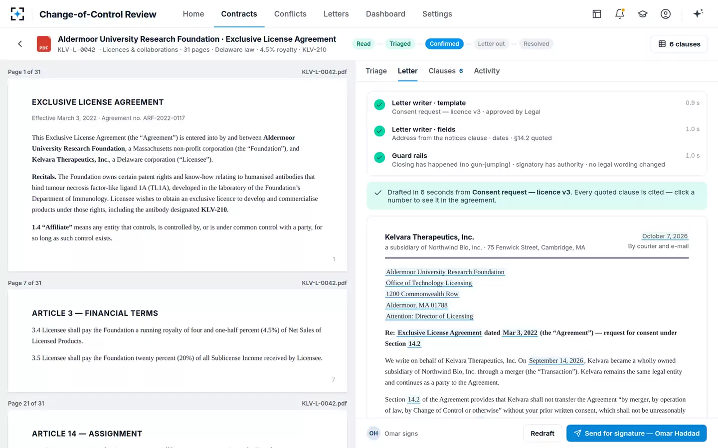 Acquisition Contract Change-of-Control Review — The consent request