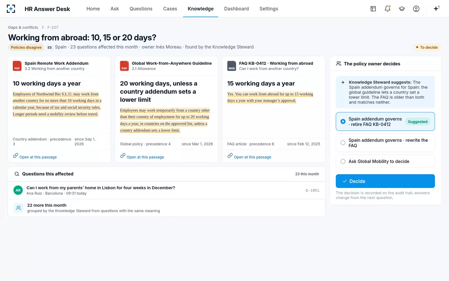 Cited HR Policy Answer Desk — Policies that disagree