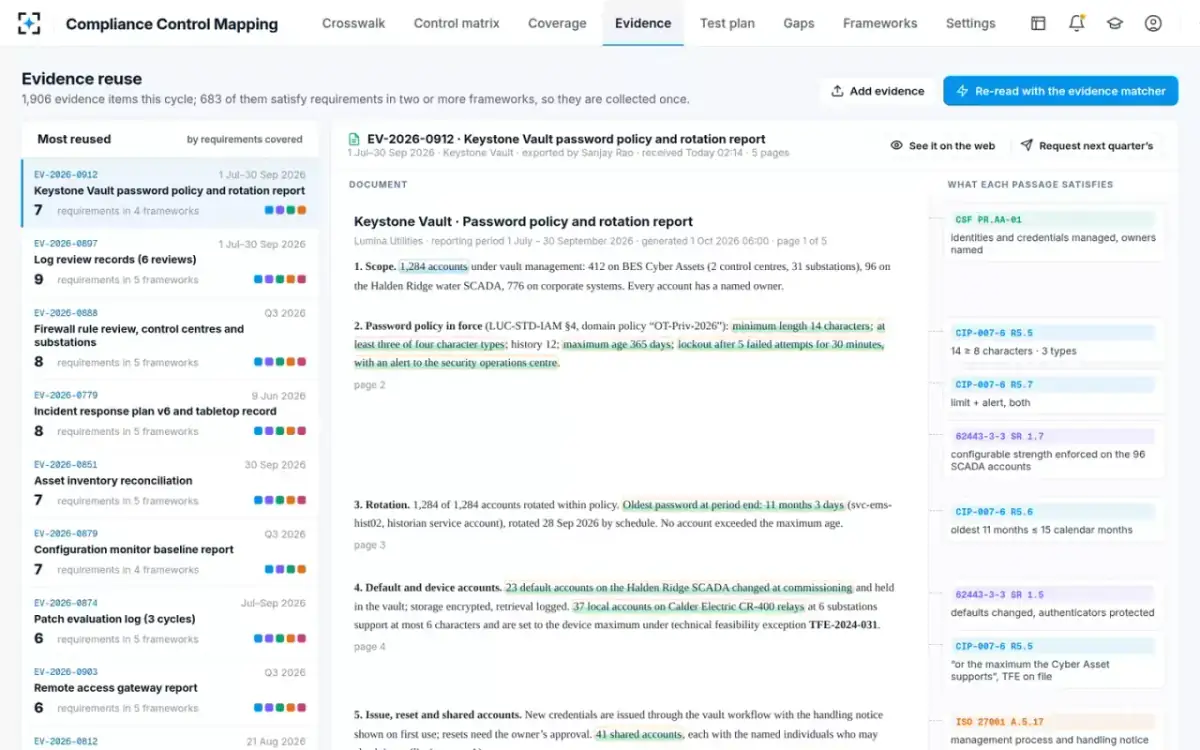 Compliance Control Mapping — Evidence reuse
