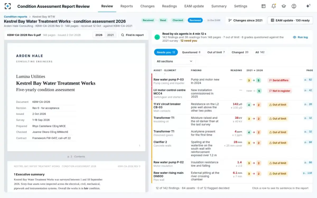 Condition Assessment Report Review — The review screen