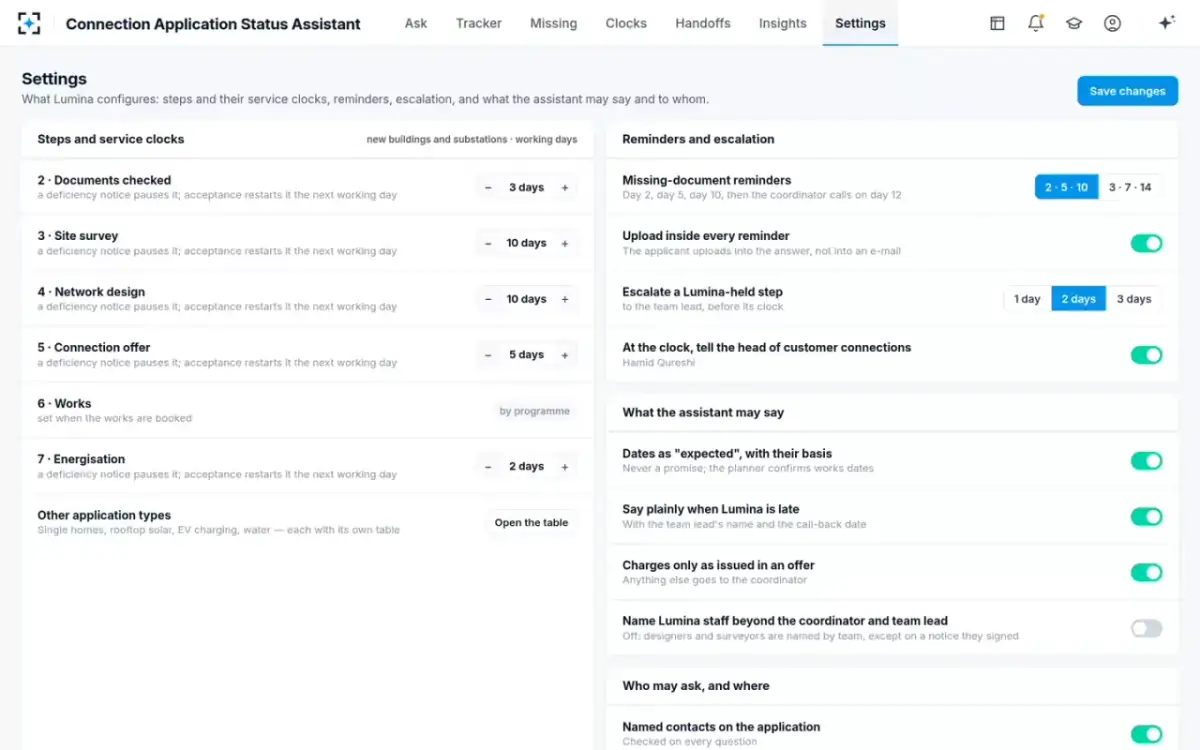 Connection Application Status Assistant — Your rules