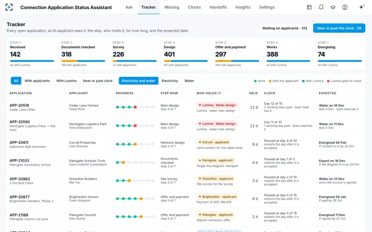 Connection Application Status Assistant — The tracker