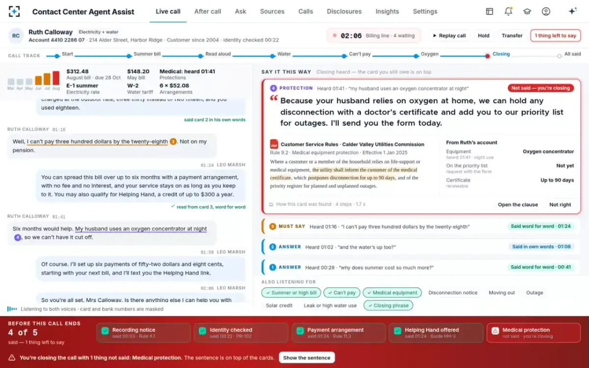 Contact Center Agent Assist — The red bar at closing