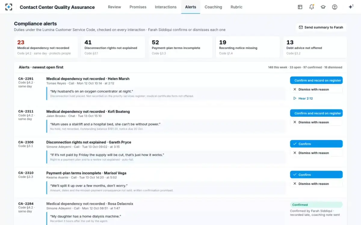 Contact Center Quality Assurance — Compliance alerts