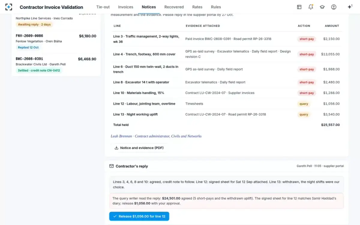 Contractor Invoice Validation — The contractor's reply