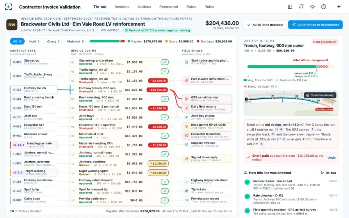 Contractor Invoice Validation — Every line decided