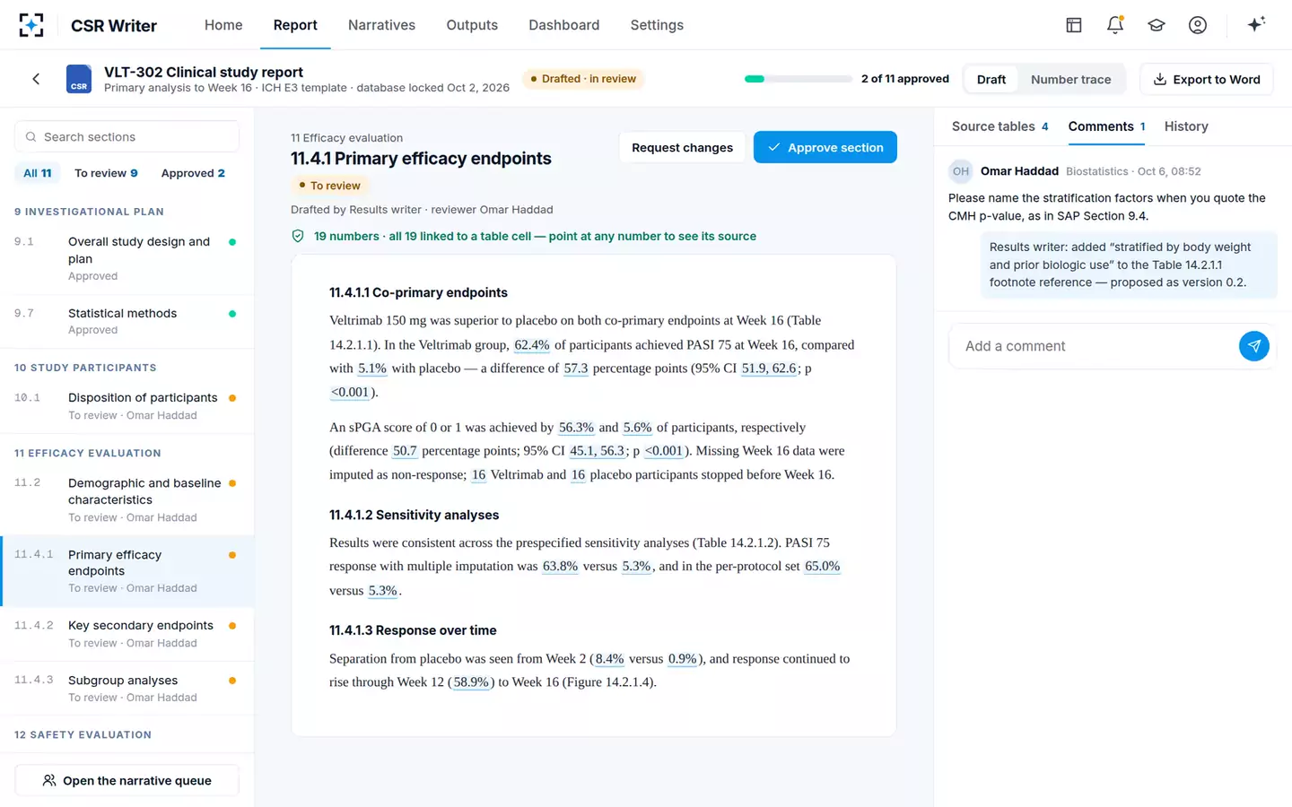Clinical Study Report Writer — Reviewer comments