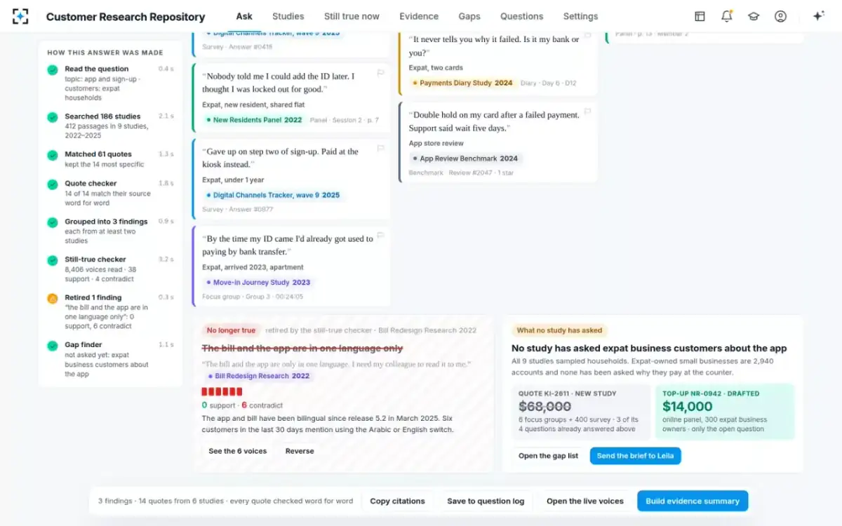 Customer Research Repository — Retired finding and the gap