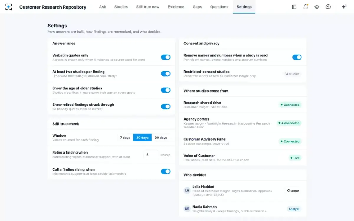 Customer Research Repository — Your rules