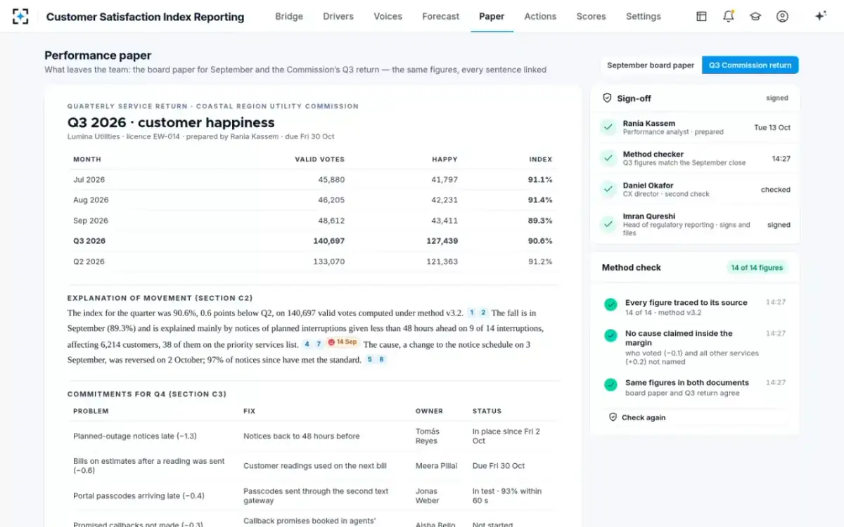Customer Satisfaction Index Reporting — The Commission return