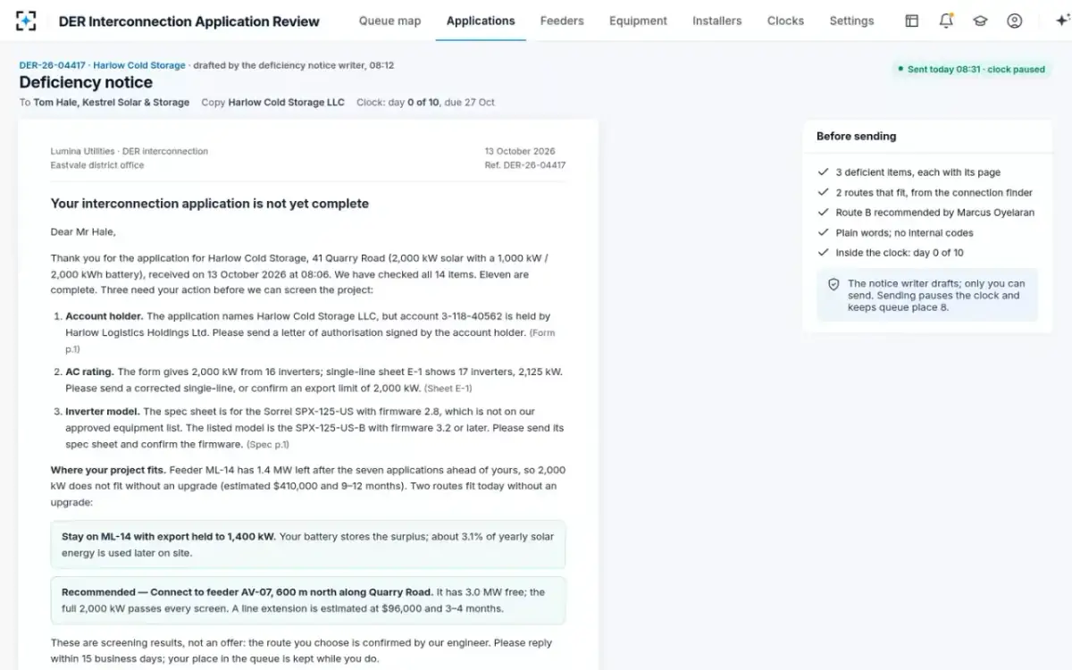 DER Interconnection Application Review — The deficiency notice