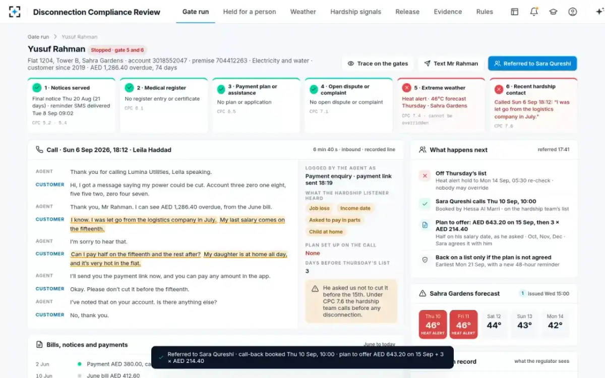 Disconnection Compliance Review — Referred to the hardship team