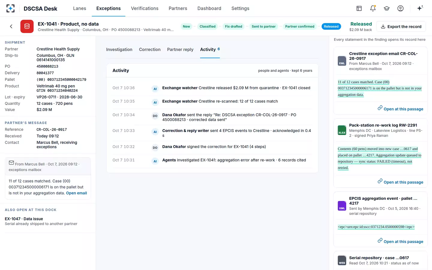 DSCSA Exception and Verification Desk — Released