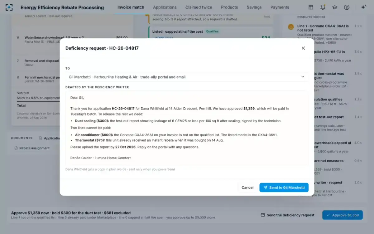 Energy Efficiency Rebate Processing — The deficiency request