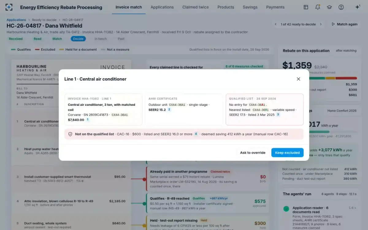 Energy Efficiency Rebate Processing — A line's evidence