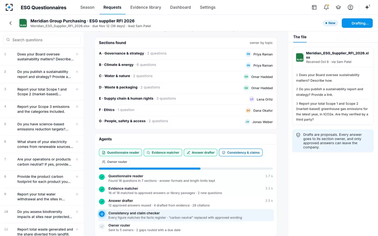 ESG Questionnaire Auto-Responder — Drafting in view