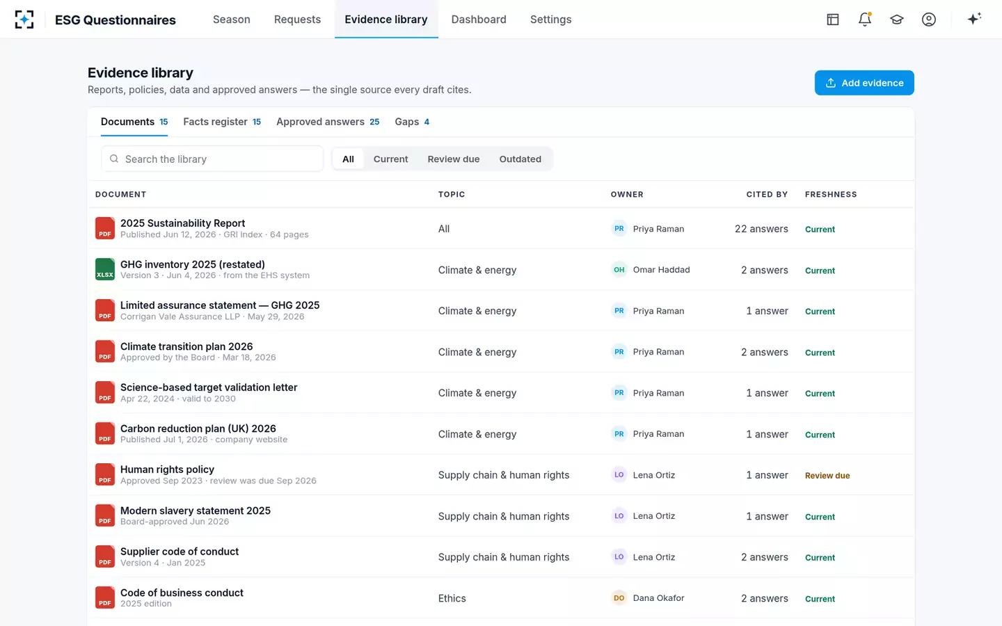 ESG Questionnaire Auto-Responder — The evidence library