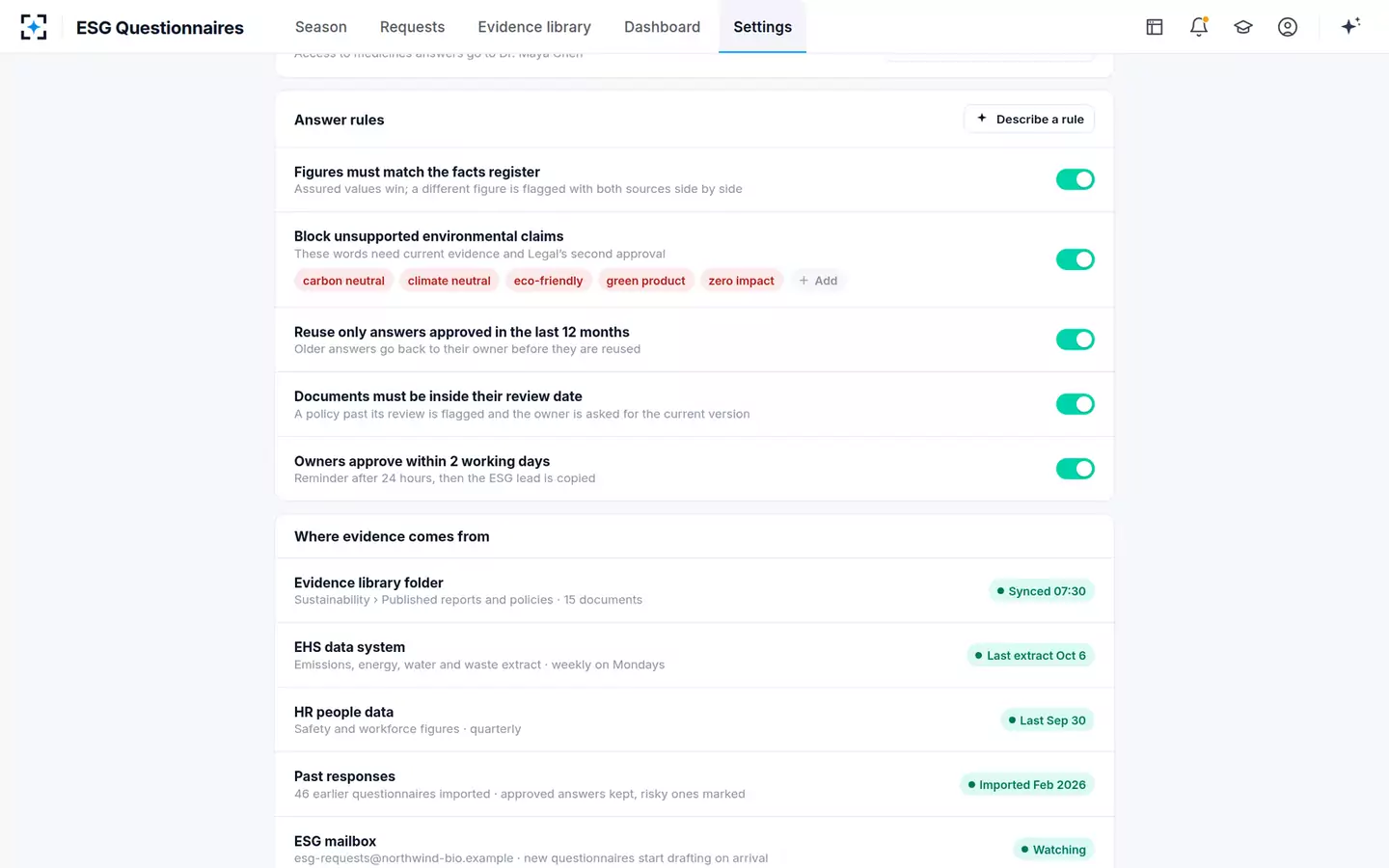 ESG Questionnaire Auto-Responder — Your rules