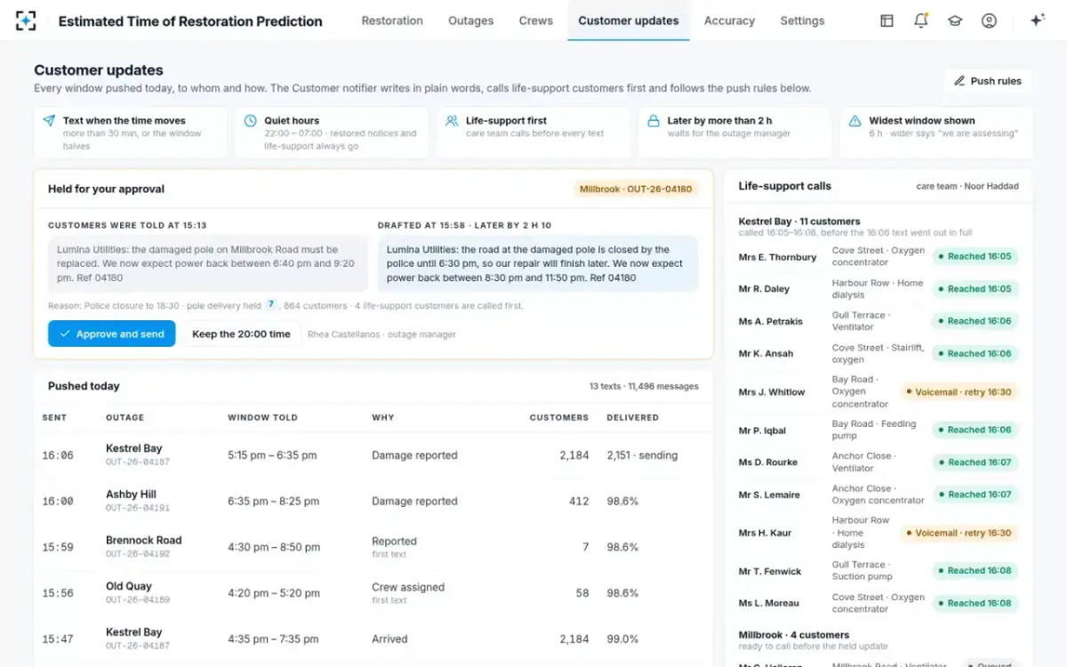 Estimated Time of Restoration Prediction — Customer updates