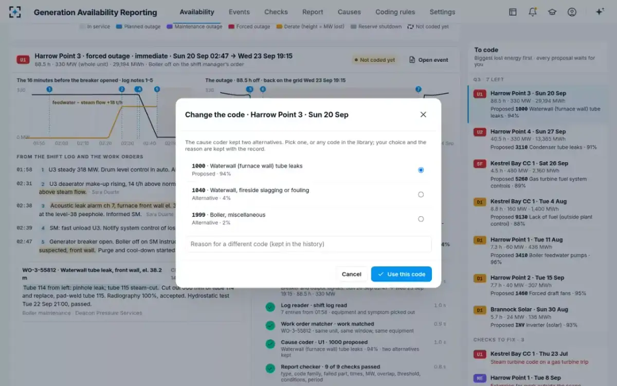 Generation Availability Reporting — Change the code