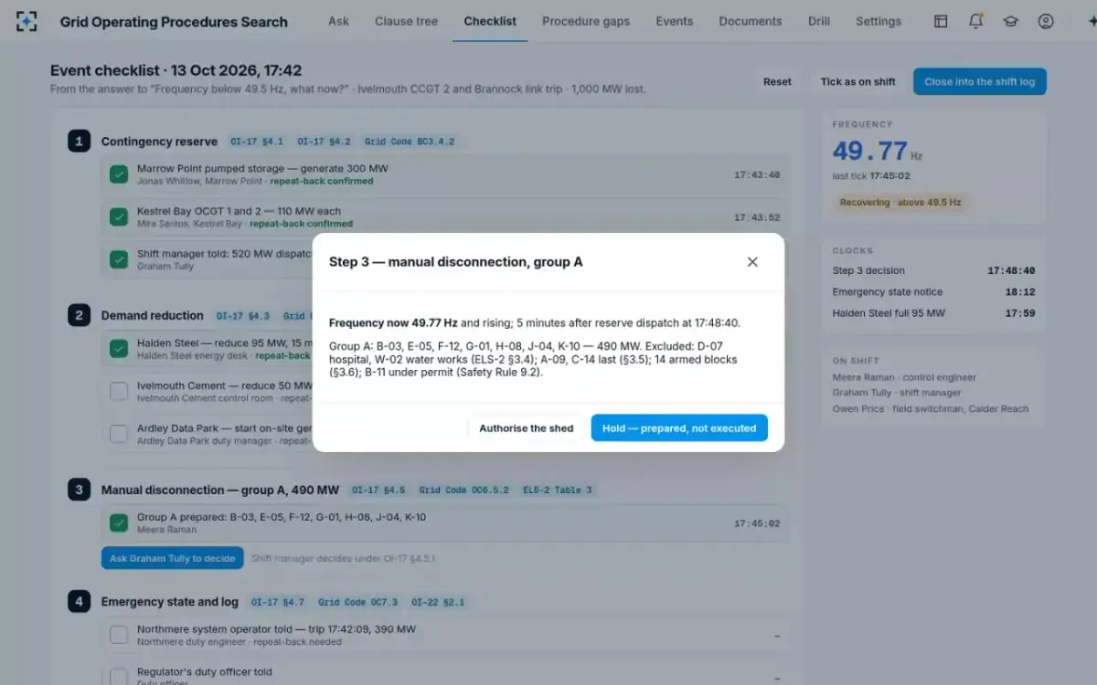 Grid Operating Procedures Search — The shift manager decides