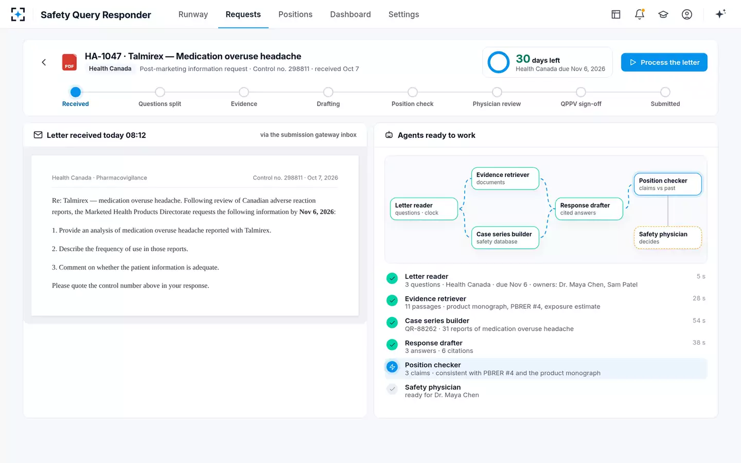 Health Authority Safety Query Responder — A new letter, processed
