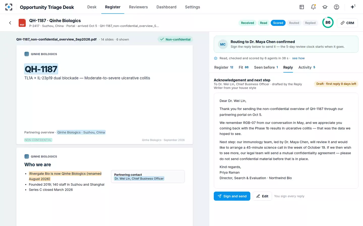 Inbound Opportunity Triage Desk — The drafted reply