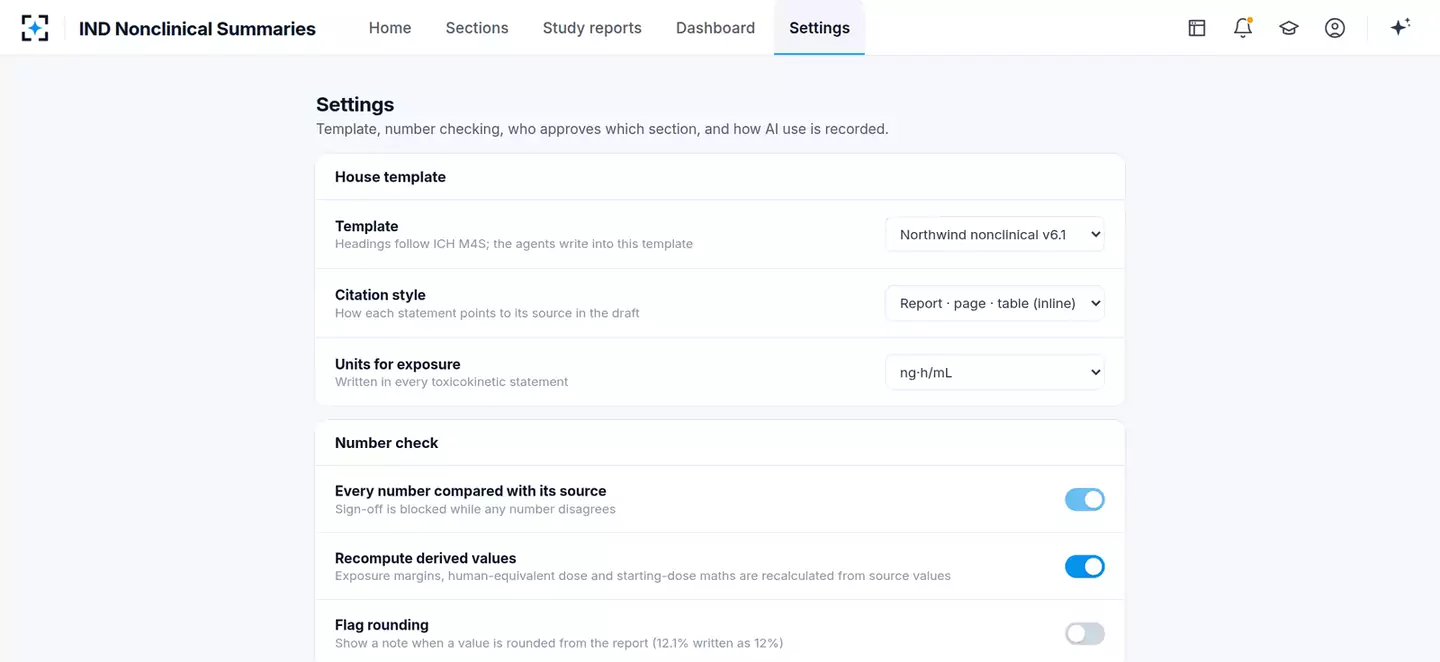 IND Nonclinical Summary Drafter — Settings