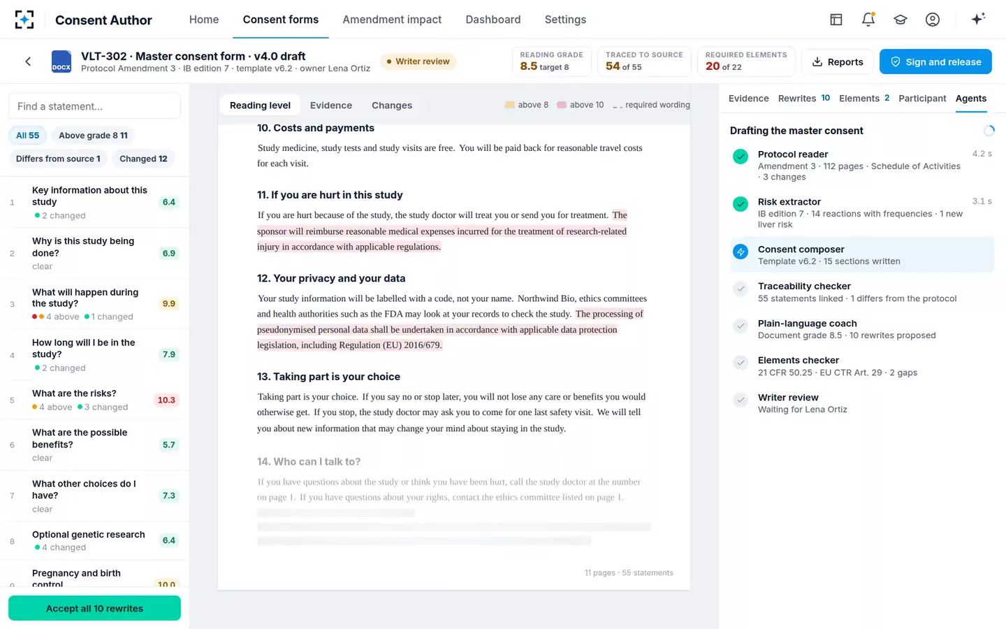 Informed Consent Author & Readability Checker — Drafting the master