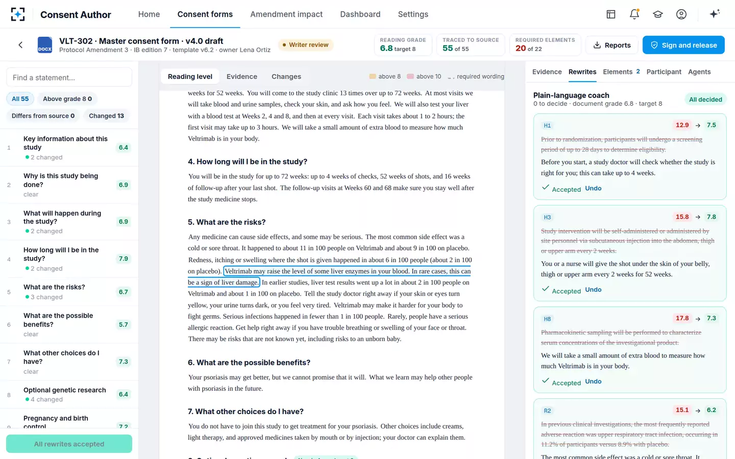 Informed Consent Author & Readability Checker — Every rewrite decided