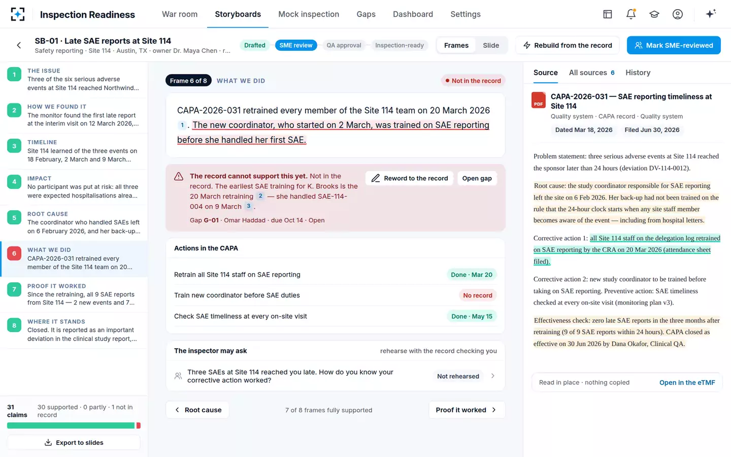 Inspection Readiness Storyboard Builder — Not in the record
